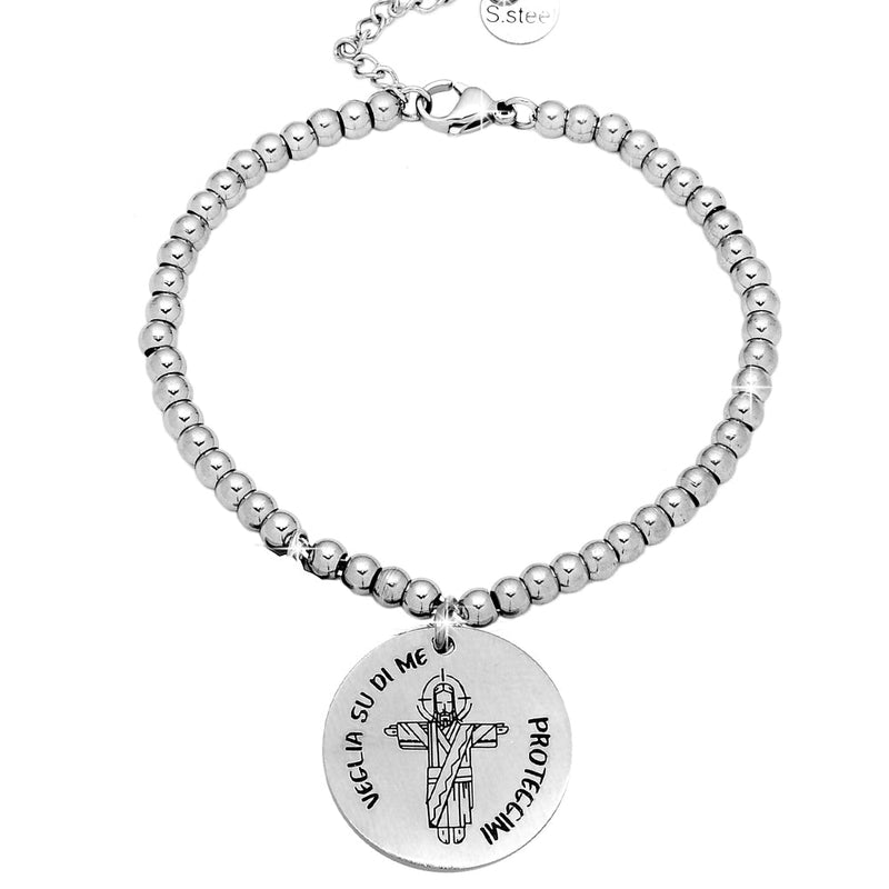 Bracciale in acciaio con incisione nera - Gesu' - Veglia su di me -Beloved_gioielli