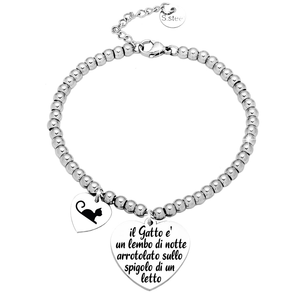 Bracciale in acciaio con incisione nera - Il gatto è un lembo di notte... -Beloved_gioielli