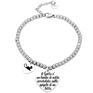 Bracciale in acciaio con incisione nera - Il gatto è un lembo di notte... -Beloved_gioielli