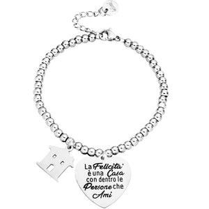 Bracciale in acciaio con incisione nera - "La felicità è una casa con dentro le persone che ami" -Beloved_gioielli