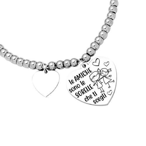 Bracciale in acciaio con incisione nera - "Le amiche sono le sorelle che ti scegli" -Beloved_gioielli