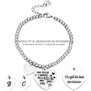 Bracciale in acciaio con incisione nera - "Mia figlia è l'amore della mia vita" -Beloved_gioielli