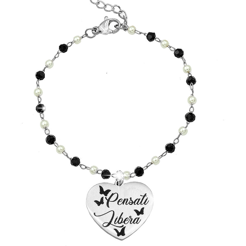 Bracciale in acciaio con incisione nera - Pensati libera -Beloved_gioielli