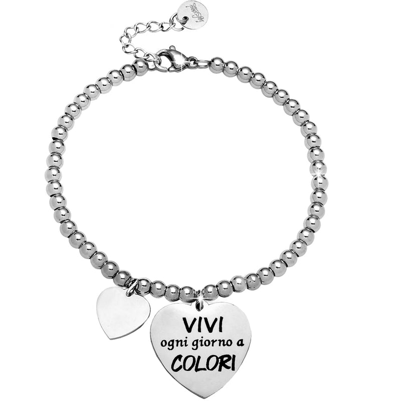 Bracciale in acciaio con incisione nera - "Vivi ogni giorno a colori" -Beloved_gioielli