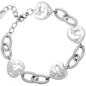 Bracciale in acciaio con Madreperla bianca a cuore e catenina Silver -Beloved_gioielli