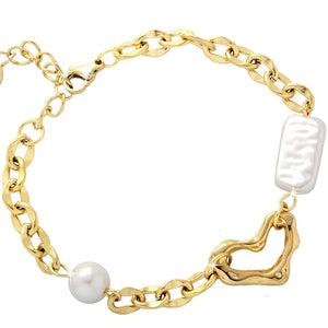 Bracciale in acciaio con Madreperla bianca e cuore centrale Gold -Beloved_gioielli