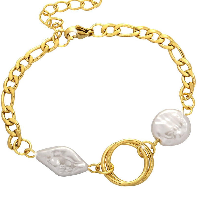 Bracciale in acciaio con Madreperla bianca e round centrale Gold -Beloved_gioielli