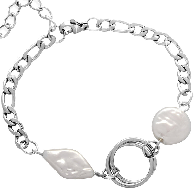 Bracciale in acciaio con Madreperla bianca e round centrale Silver -Beloved_gioielli