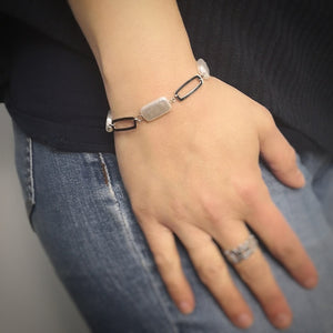 Bracciale in acciaio con Madreperla bianca squared e catenina Silver -Beloved_gioielli