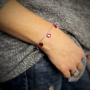 Bracciale in Acciaio con Multicharm Cuore Smaltato Rosso -Beloved_gioielli