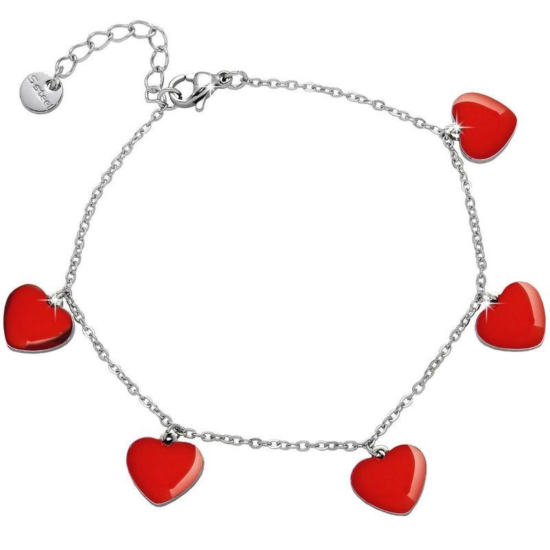 Bracciale in Acciaio con Multicharm Cuore Smaltato Rosso -Beloved_gioielli