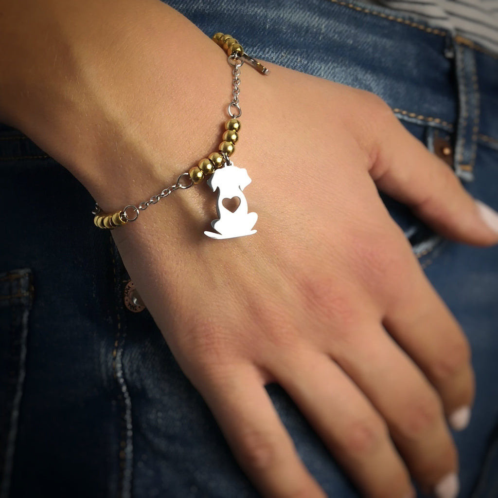 Bracciale in acciaio con pendenti Cane e Osso - Silver e Gold -Beloved_gioielli