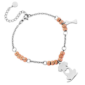 Bracciale in acciaio con pendenti Cane e Osso - Silver e Rose gold -Beloved_gioielli