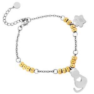 Bracciale in acciaio con pendenti Gatto e Zampa - Silver e Gold -Beloved_gioielli