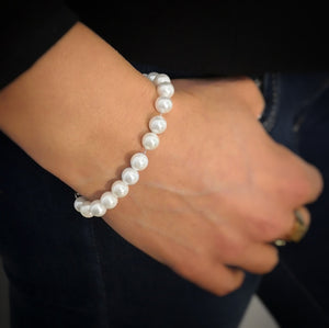 Bracciale in acciaio con Perle bianche Small -Beloved_gioielli