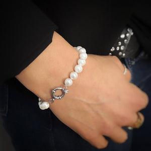 Bracciale in acciaio con Perle bianche Small -Beloved_gioielli