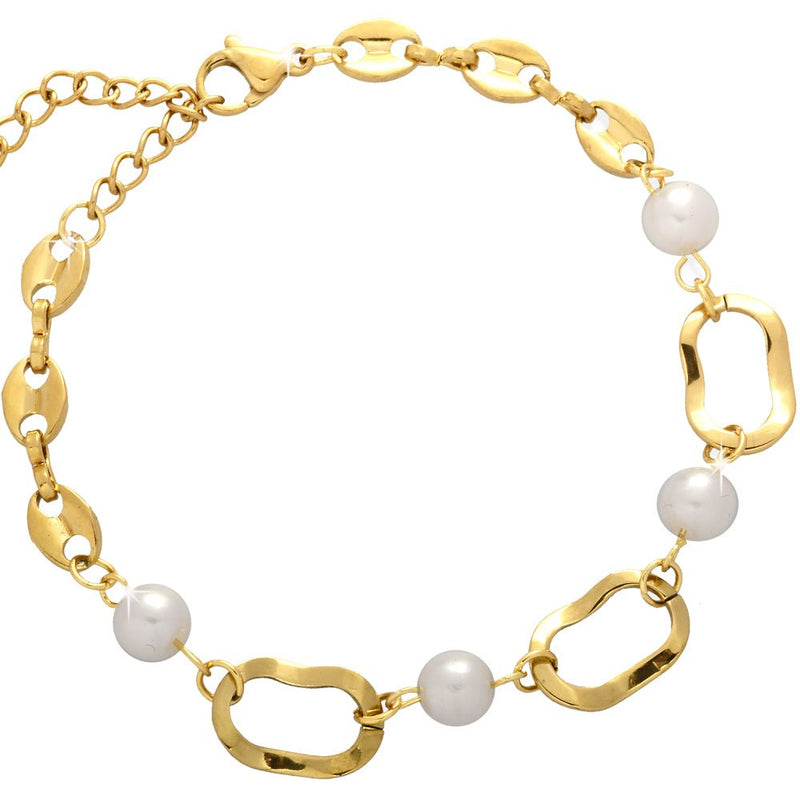 Bracciale in acciaio con Perle tonde bianche e ovali Gold -Beloved_gioielli