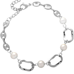 Bracciale in acciaio con Perle tonde bianche e ovali Silver -Beloved_gioielli