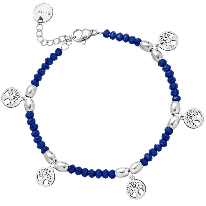 Bracciale in acciaio Crystal Chic - Cristalli Blu e Alberi della vita -Beloved_gioielli