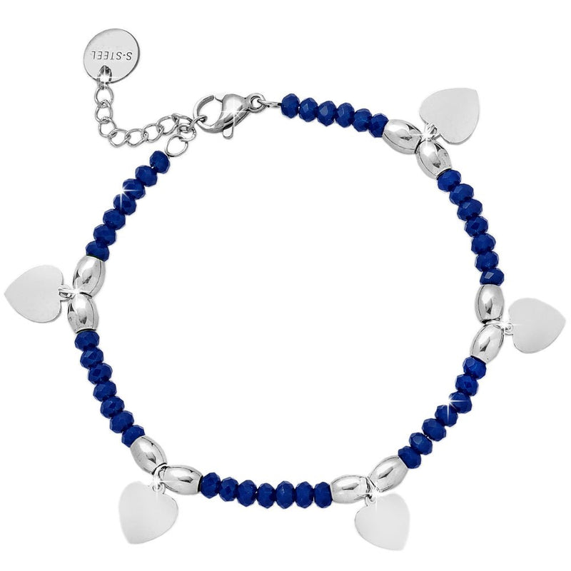 Bracciale in acciaio Crystal Chic - Cristalli Blu e Cuori -Beloved_gioielli