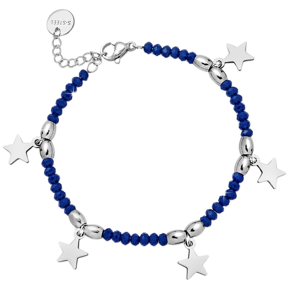 Bracciale in acciaio Crystal Chic - Cristalli Blu e Stelle -Beloved_gioielli