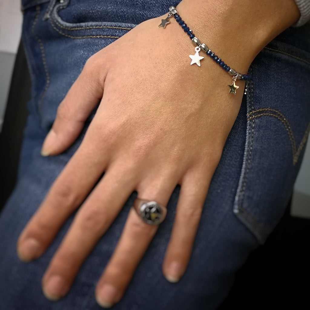 Bracciale in acciaio Crystal Chic - Cristalli Blu e Stelle -Beloved_gioielli