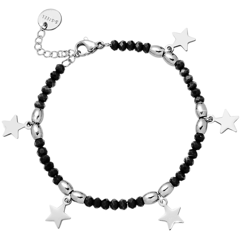 Bracciale in acciaio Crystal Chic - Cristalli Neri e Stelle -Beloved_gioielli