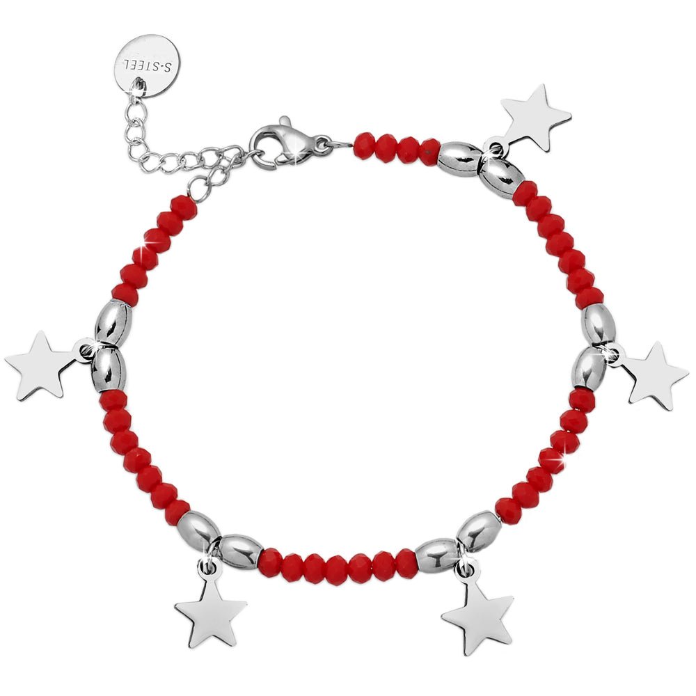 Bracciale in acciaio Crystal Chic - Cristalli Rossi e Stelle -Beloved_gioielli