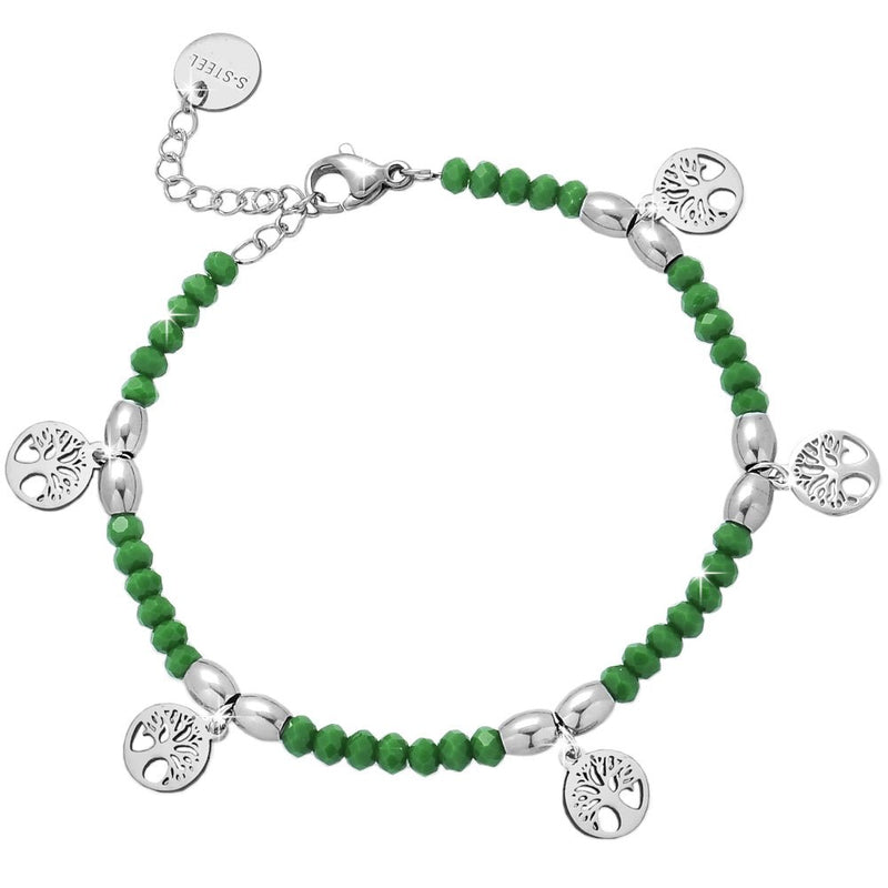 Bracciale in acciaio Crystal Chic - Cristalli Verdi e Alberi della vita -Beloved_gioielli
