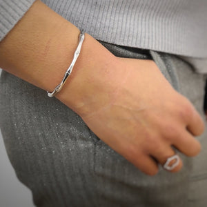 Bracciale in Acciaio open Lavorazione Bamboo Colore Silver B06W -Beloved_gioielli