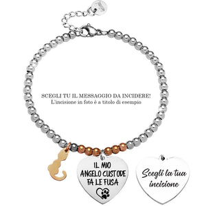 Bracciale in acciaio silver e rose gold con incisione nera - "Il mio angelo custode fa le fusa" -Beloved_gioielli