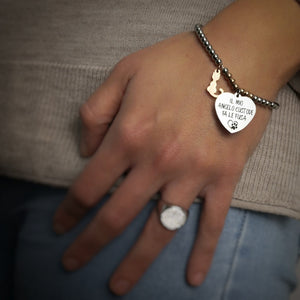 Bracciale in acciaio silver e rose gold con incisione nera - "Il mio angelo custode fa le fusa" -Beloved_gioielli