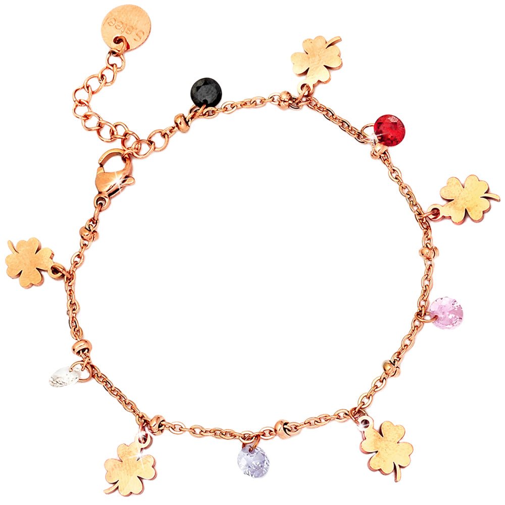 Bracciale Rainbow crystal - Quadrifogli rose gold -Beloved_gioielli