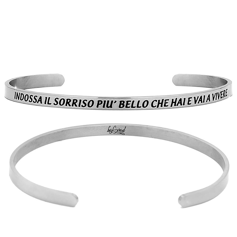 Bracciale rigido donna 4mm con incisione - "Indossa il sorriso più bello..." -Beloved_gioielli