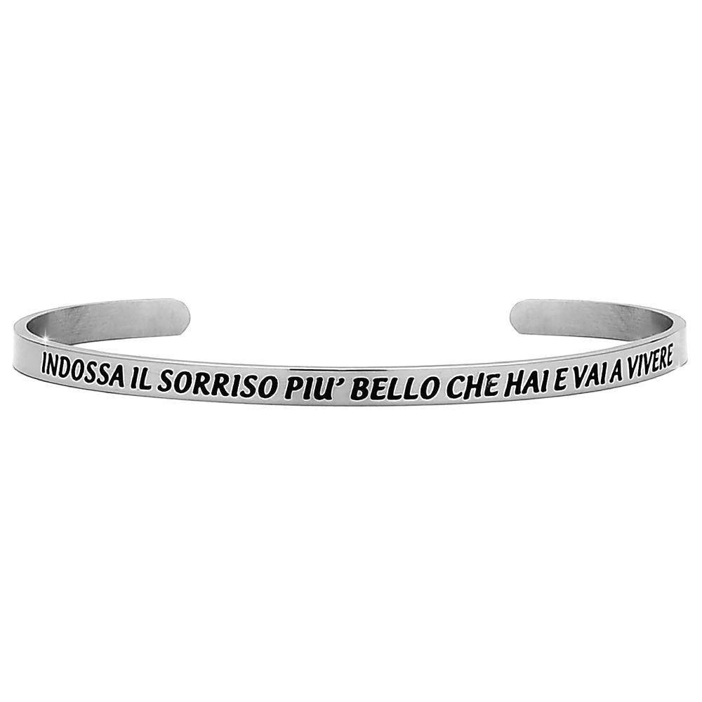 Bracciale rigido donna 4mm con incisione - "Indossa il sorriso più bello..." -Beloved_gioielli