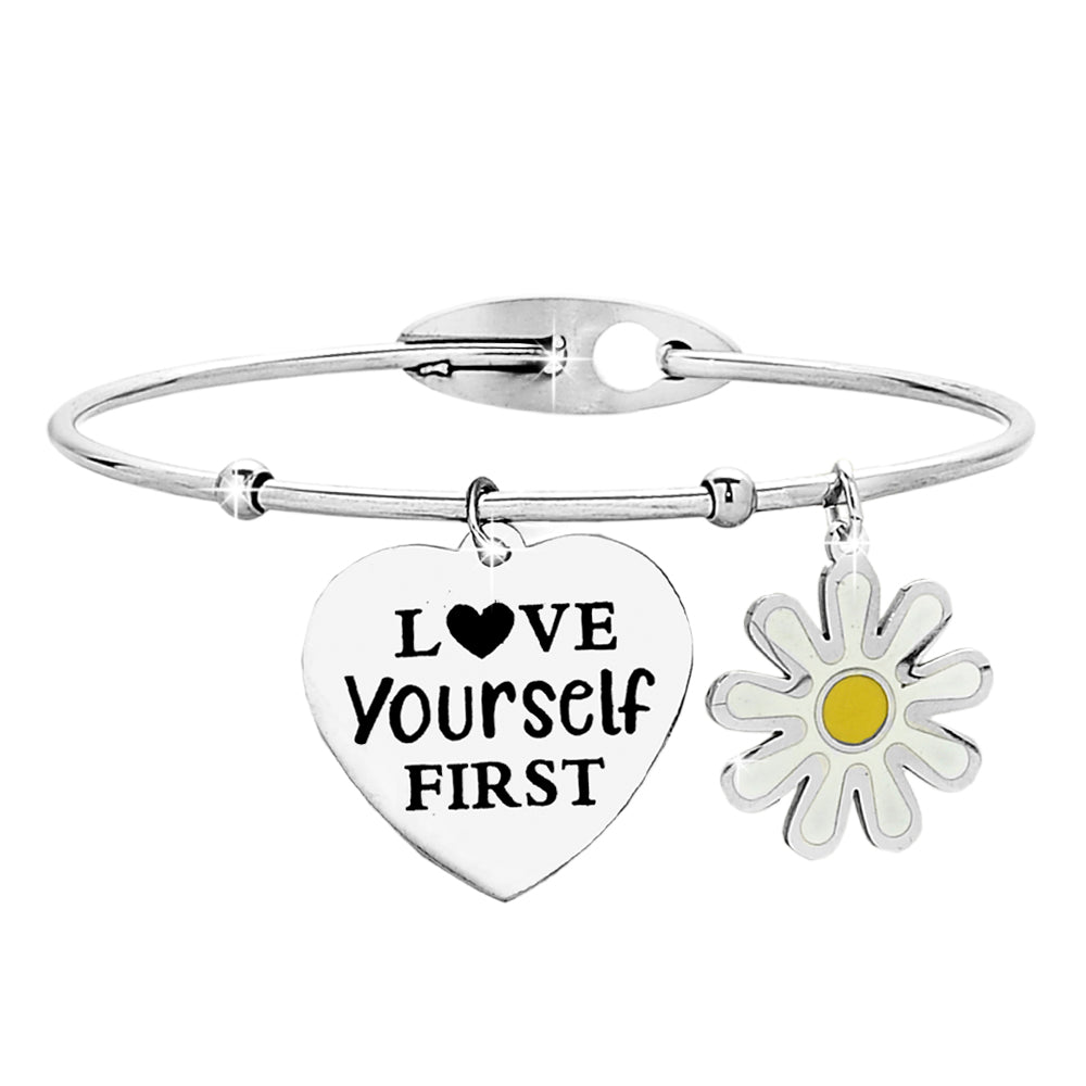 Bracciale rigido donna con charms e incisione - "Love yourself first" -Beloved_gioielli