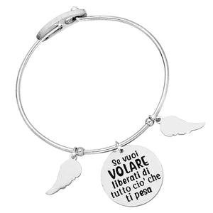 Bracciale rigido donna con charms e incisione - "Se vuoi volare liberati di.." -Beloved_gioielli