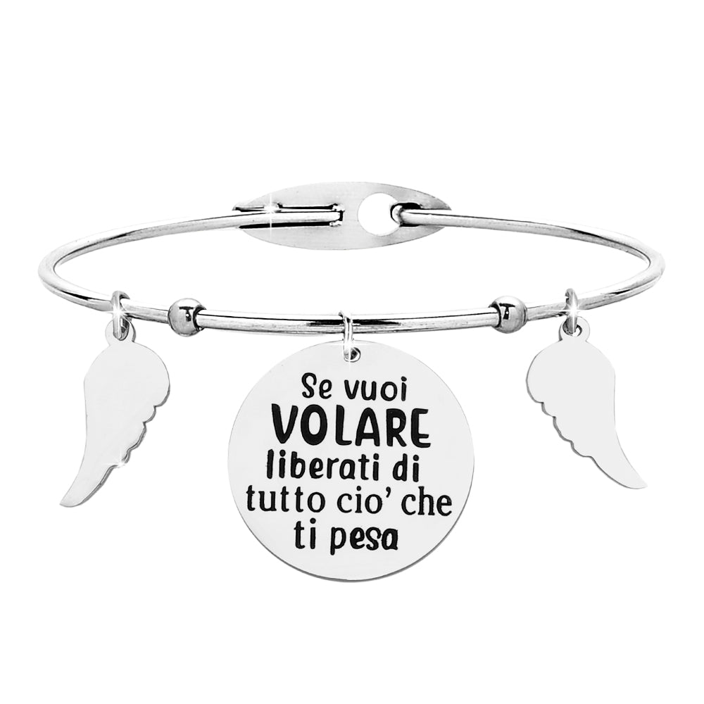 Bracciale rigido donna con charms e incisione - "Se vuoi volare liberati di.." -Beloved_gioielli