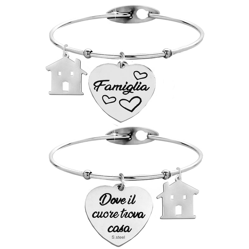 Bracciale rigido donna con charms e incisione su due lati - 