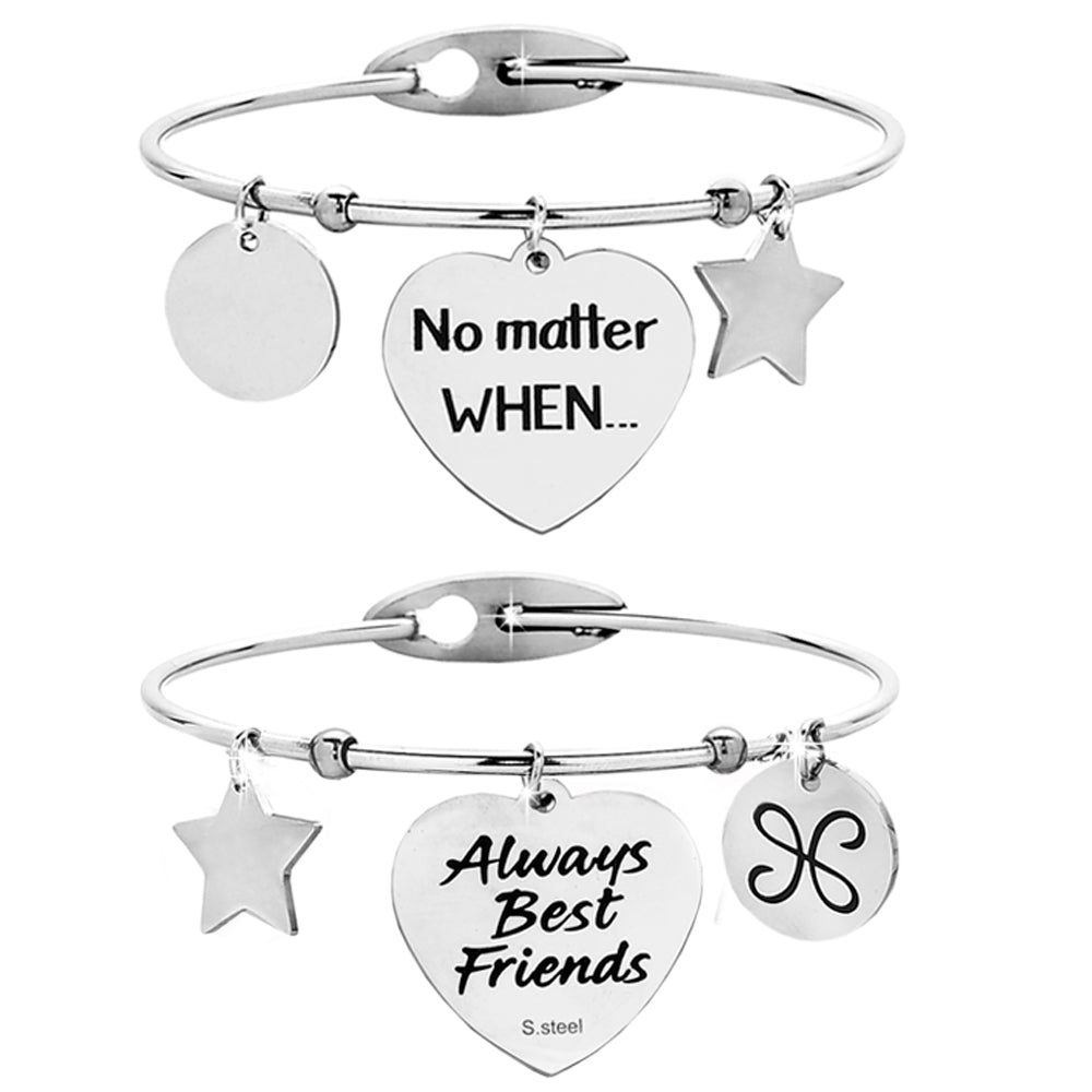 Bracciale rigido donna con charms e incisione su due lati - "No matter when.." -Beloved_gioielli