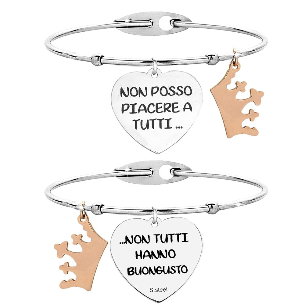 Bracciale rigido donna con charms e incisione su due lati - "Non posso piacere a tutti.." -Beloved_gioielli