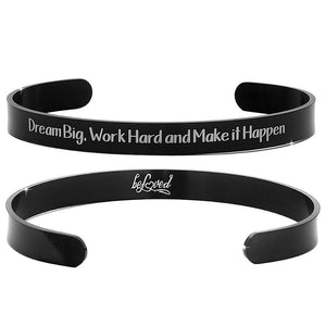 Bracciale rigido donna o uomo 6 mm colore nero con incisione - "Dream big, work hard.." -Beloved_gioielli