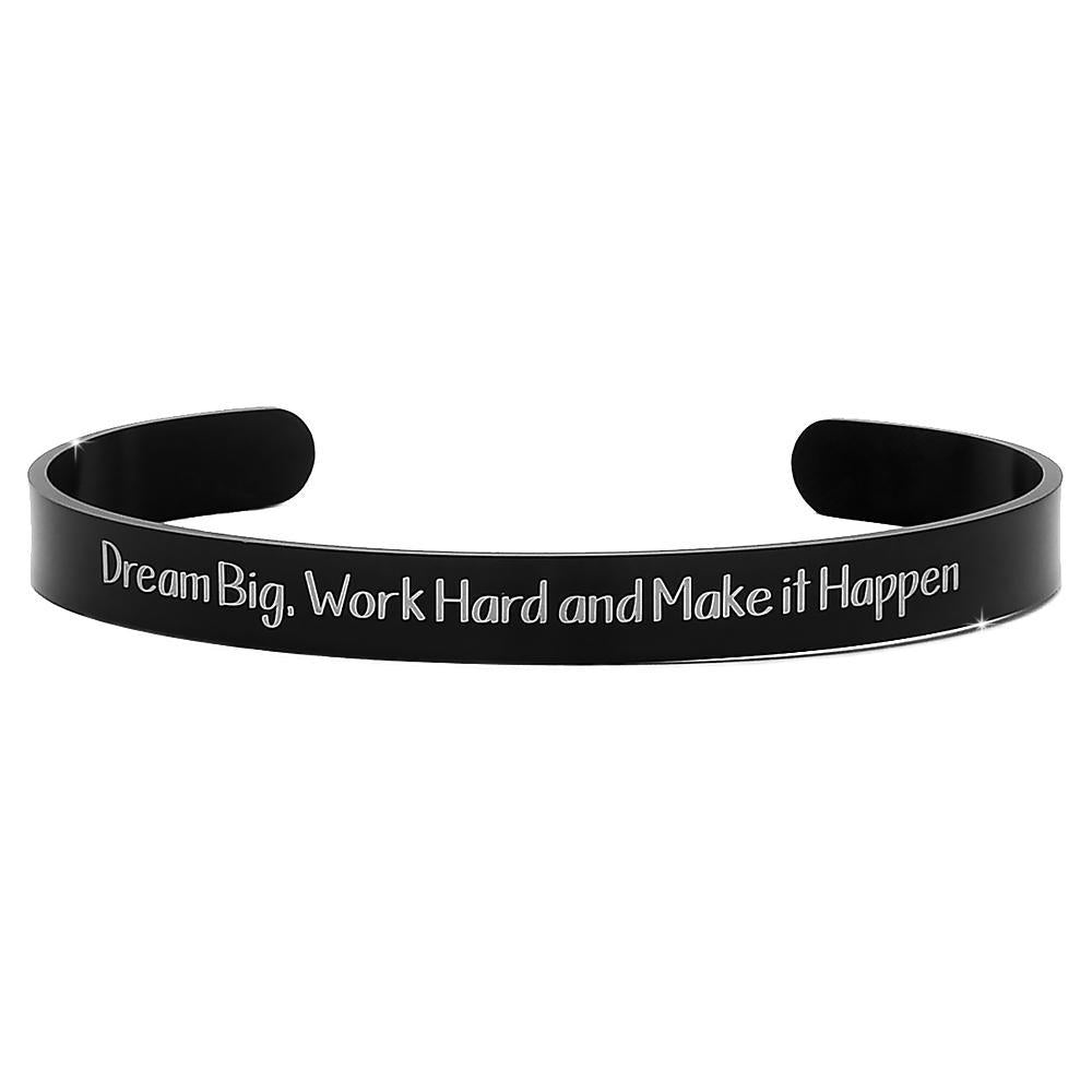 Bracciale rigido donna o uomo 6 mm colore nero con incisione - "Dream big, work hard.." -Beloved_gioielli