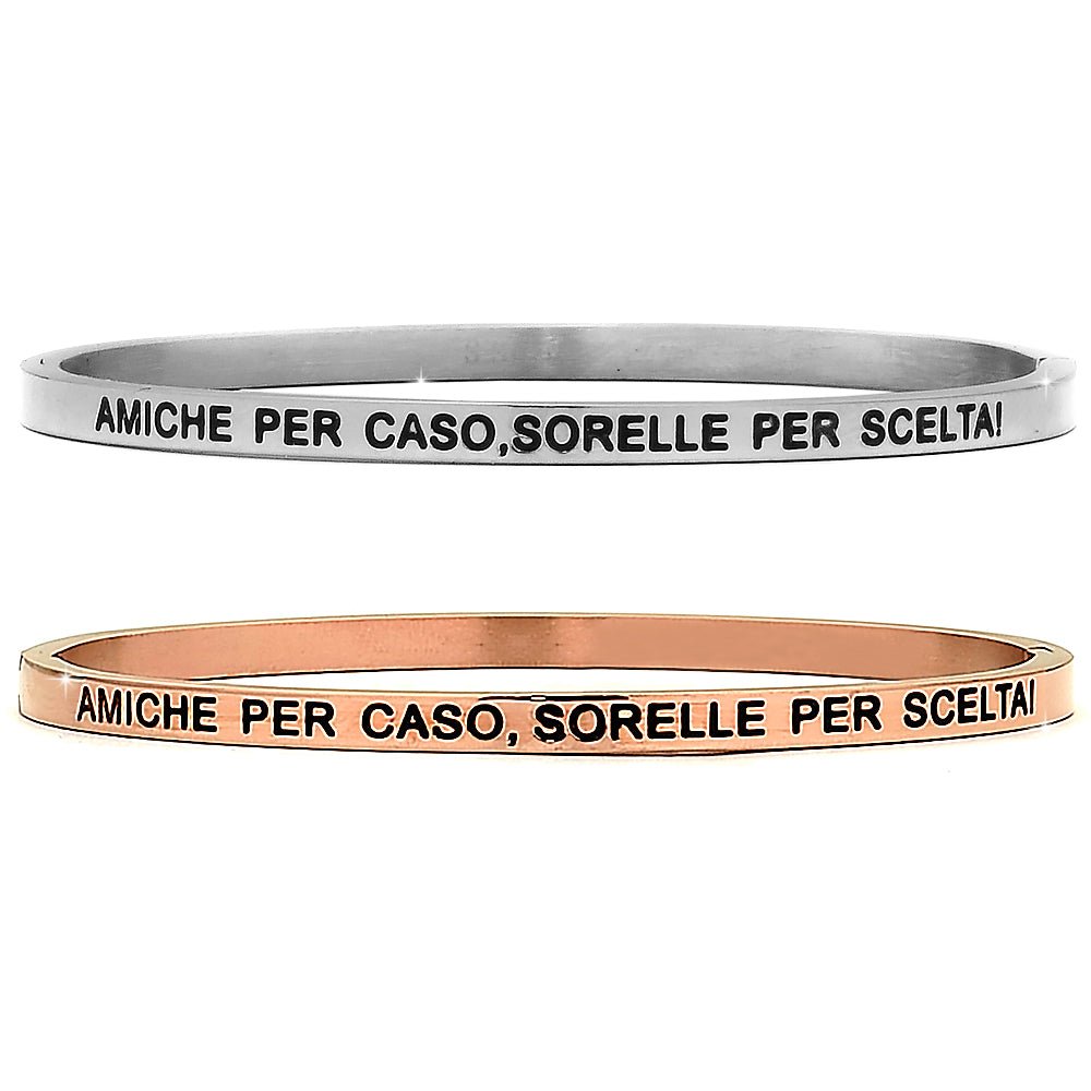 Bracciale rigido in acciaio inossidabile con incisione - "Amiche per caso, sorelle per scelta!" -Beloved_gioielli