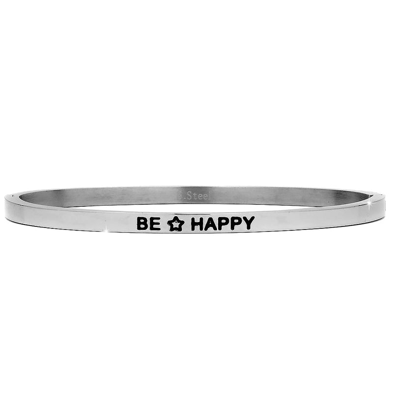 Bracciale rigido in acciaio inossidabile con incisione - "Be happy" -Beloved_gioielli