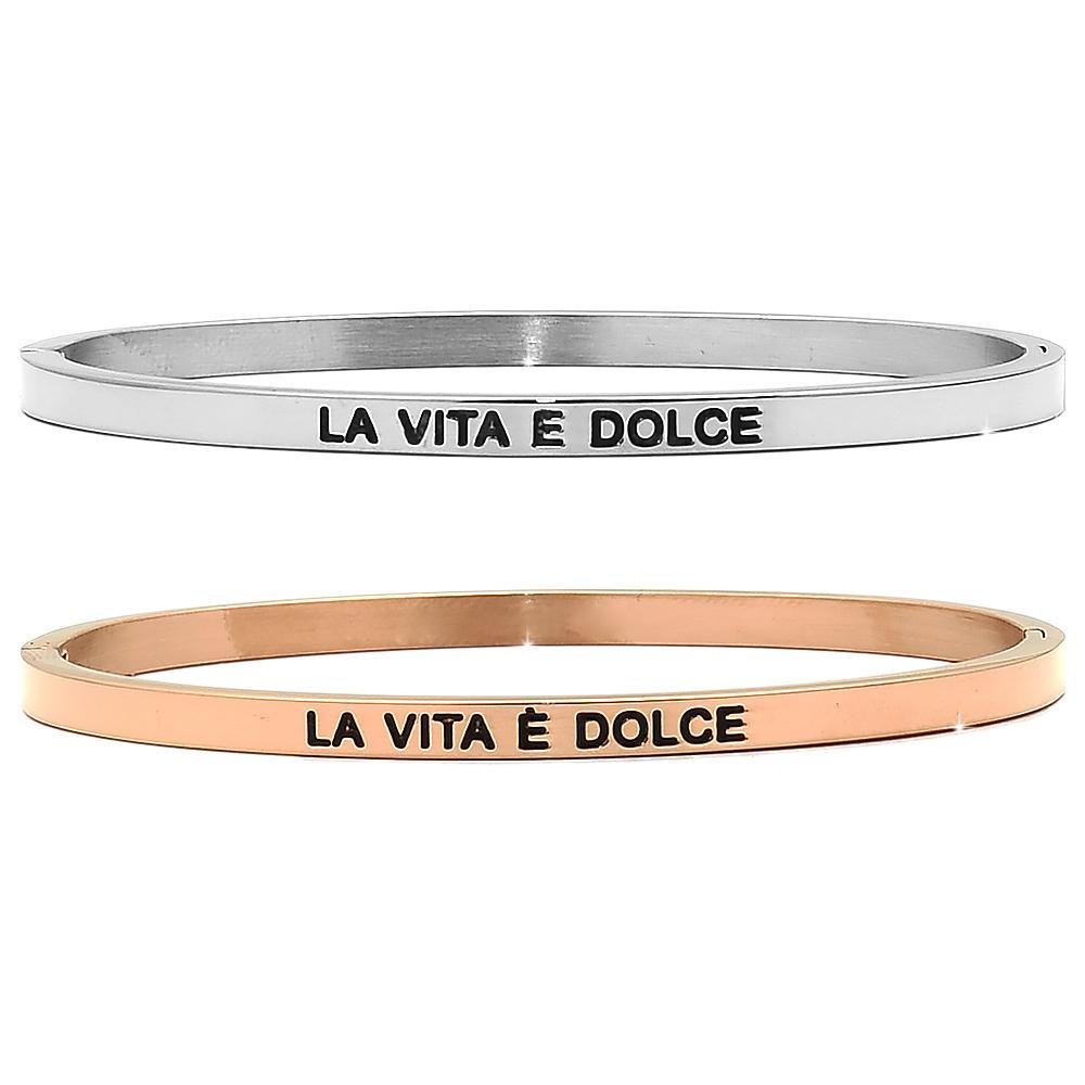 Bracciale rigido in acciaio inossidabile con incisione - "La vita è dolce" -Beloved_gioielli