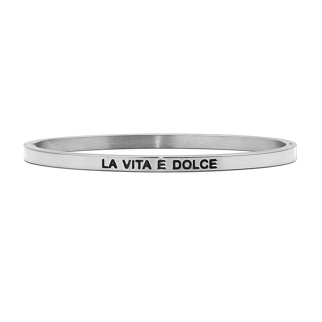 Bracciale rigido in acciaio inossidabile con incisione - "La vita è dolce" -Beloved_gioielli