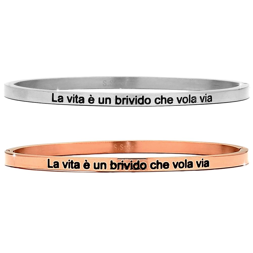 Bracciale rigido in acciaio inossidabile con incisione - "La vita è un brivido che vola via" -Beloved_gioielli