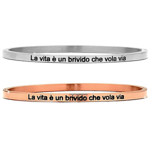 Bracciale rigido in acciaio inossidabile con incisione - "La vita è un brivido che vola via" -Beloved_gioielli