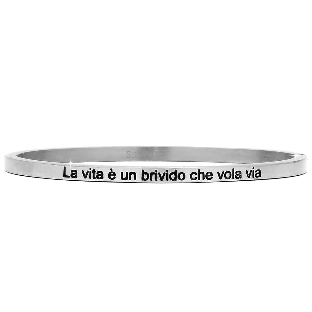 Bracciale rigido in acciaio inossidabile con incisione - "La vita è un brivido che vola via" -Beloved_gioielli